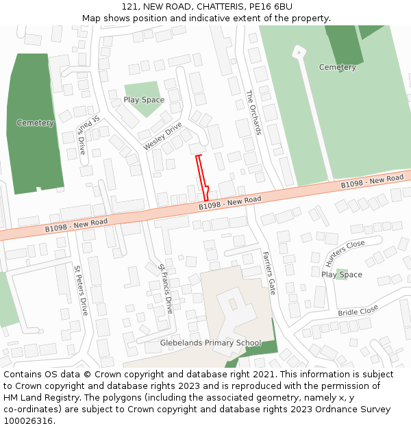121, NEW ROAD, CHATTERIS, PE16 6BU: Location map and indicative extent of plot