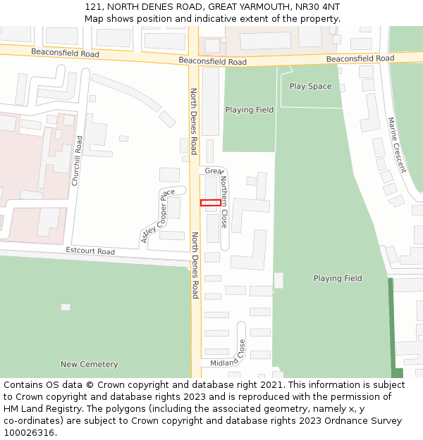 121, NORTH DENES ROAD, GREAT YARMOUTH, NR30 4NT: Location map and indicative extent of plot