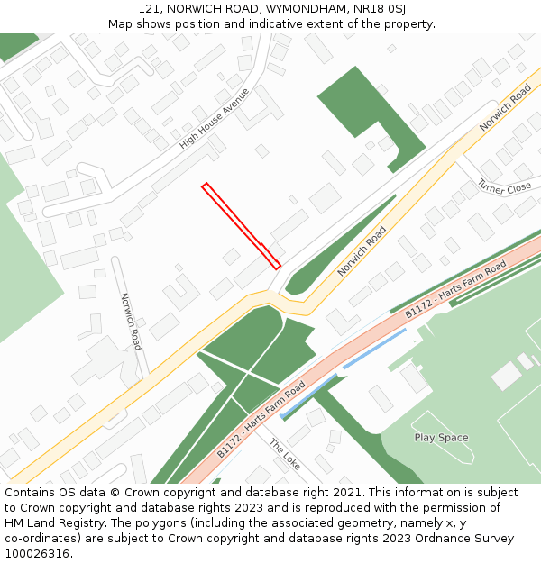 121, NORWICH ROAD, WYMONDHAM, NR18 0SJ: Location map and indicative extent of plot