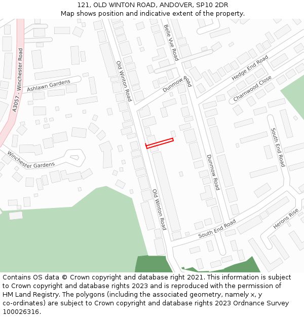 121, OLD WINTON ROAD, ANDOVER, SP10 2DR: Location map and indicative extent of plot