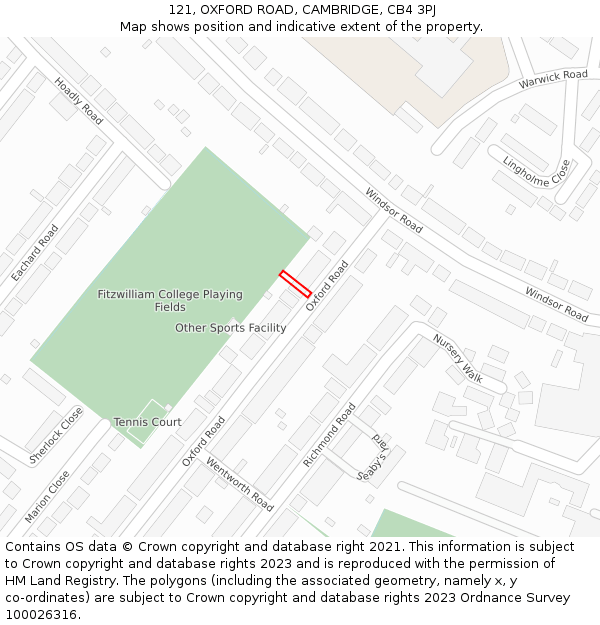 121, OXFORD ROAD, CAMBRIDGE, CB4 3PJ: Location map and indicative extent of plot