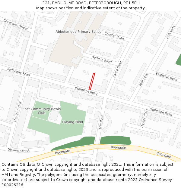 121, PADHOLME ROAD, PETERBOROUGH, PE1 5EH: Location map and indicative extent of plot