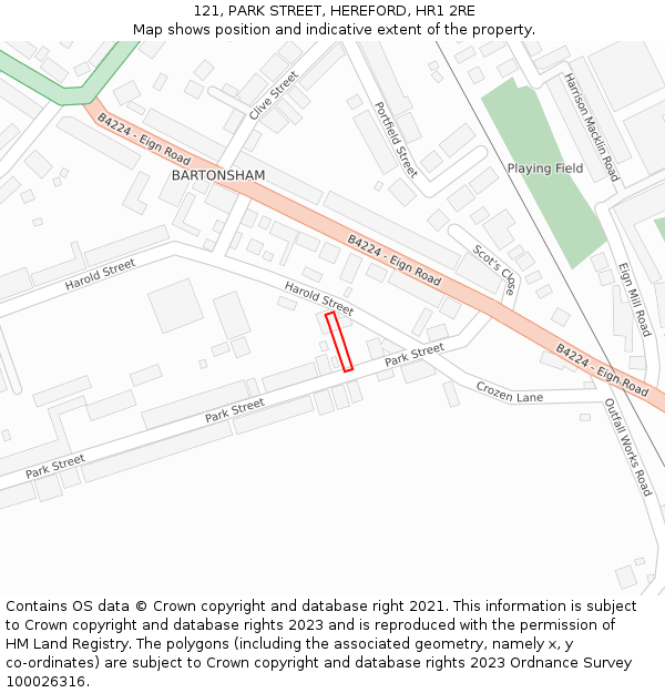 121, PARK STREET, HEREFORD, HR1 2RE: Location map and indicative extent of plot