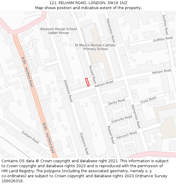 121, PELHAM ROAD, LONDON, SW19 1NZ: Location map and indicative extent of plot
