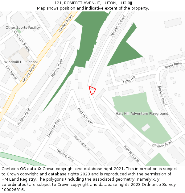 121, POMFRET AVENUE, LUTON, LU2 0JJ: Location map and indicative extent of plot