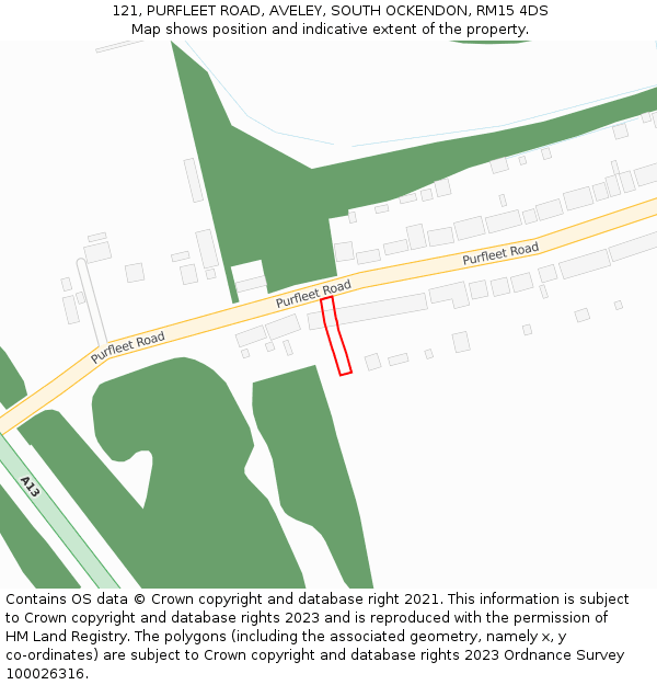 121, PURFLEET ROAD, AVELEY, SOUTH OCKENDON, RM15 4DS: Location map and indicative extent of plot