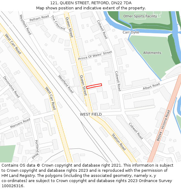 121, QUEEN STREET, RETFORD, DN22 7DA: Location map and indicative extent of plot