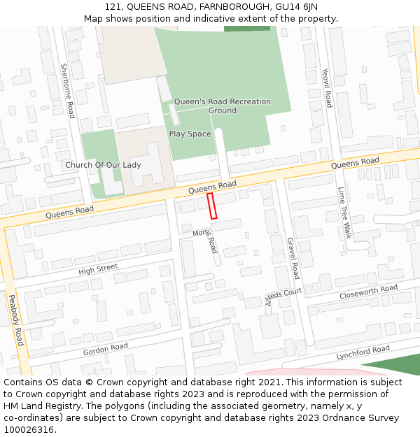 121, QUEENS ROAD, FARNBOROUGH, GU14 6JN: Location map and indicative extent of plot