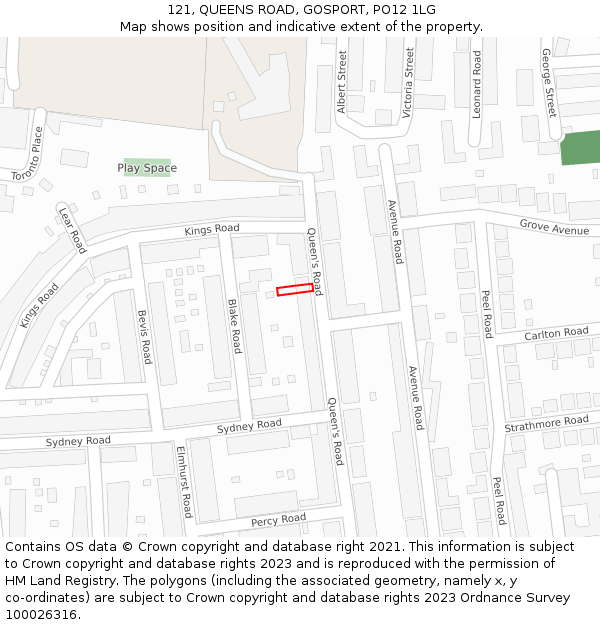 121, QUEENS ROAD, GOSPORT, PO12 1LG: Location map and indicative extent of plot
