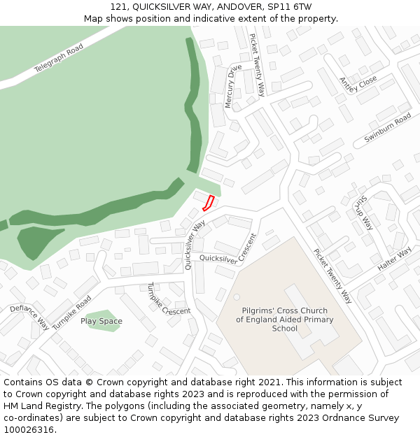 121, QUICKSILVER WAY, ANDOVER, SP11 6TW: Location map and indicative extent of plot