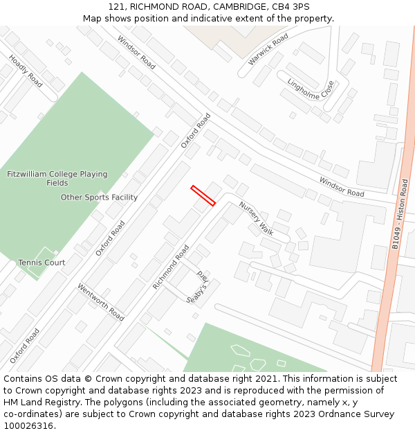 121, RICHMOND ROAD, CAMBRIDGE, CB4 3PS: Location map and indicative extent of plot