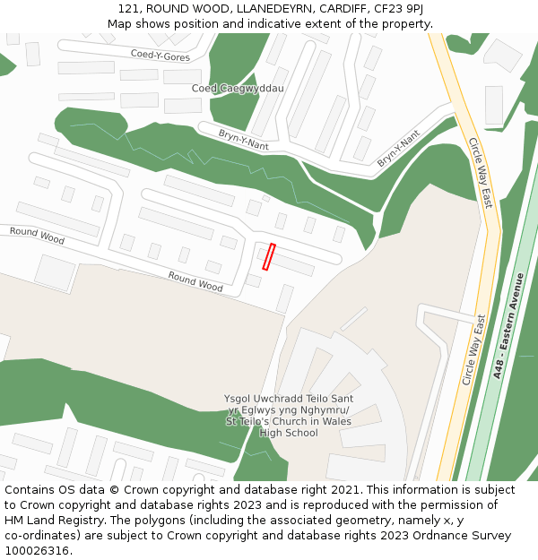 121, ROUND WOOD, LLANEDEYRN, CARDIFF, CF23 9PJ: Location map and indicative extent of plot