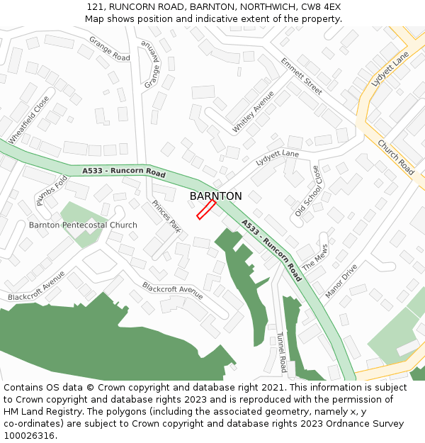 121, RUNCORN ROAD, BARNTON, NORTHWICH, CW8 4EX: Location map and indicative extent of plot
