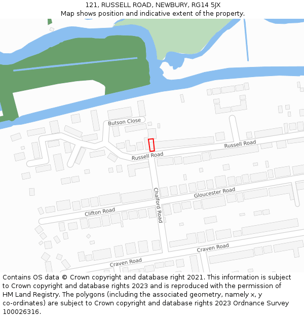 121, RUSSELL ROAD, NEWBURY, RG14 5JX: Location map and indicative extent of plot
