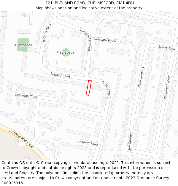 121, RUTLAND ROAD, CHELMSFORD, CM1 4BN: Location map and indicative extent of plot