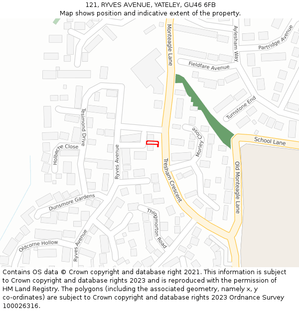 121, RYVES AVENUE, YATELEY, GU46 6FB: Location map and indicative extent of plot
