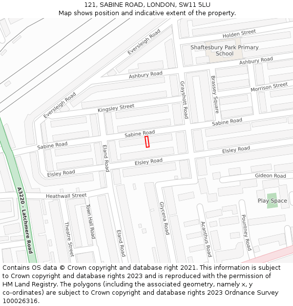 121, SABINE ROAD, LONDON, SW11 5LU: Location map and indicative extent of plot