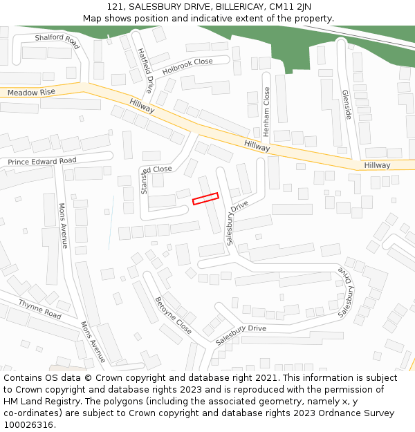 121, SALESBURY DRIVE, BILLERICAY, CM11 2JN: Location map and indicative extent of plot