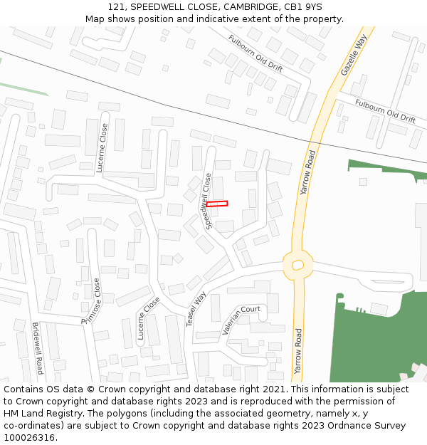 121, SPEEDWELL CLOSE, CAMBRIDGE, CB1 9YS: Location map and indicative extent of plot
