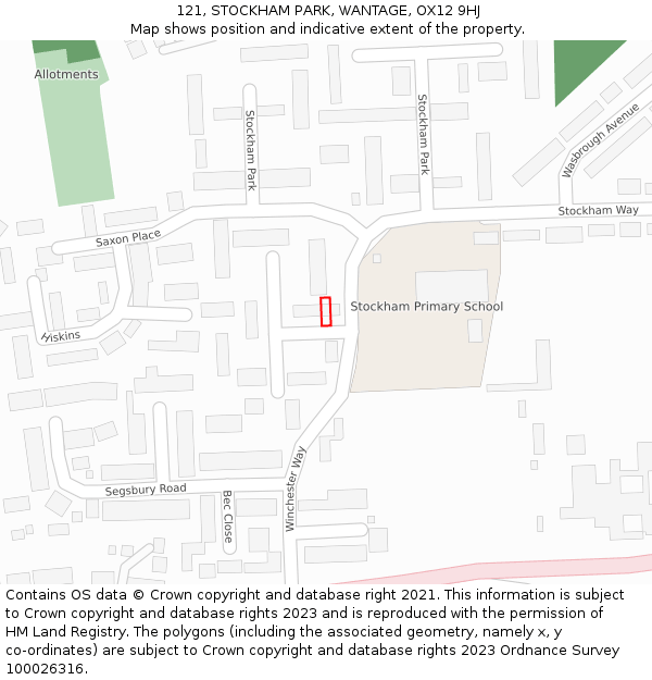 121, STOCKHAM PARK, WANTAGE, OX12 9HJ: Location map and indicative extent of plot