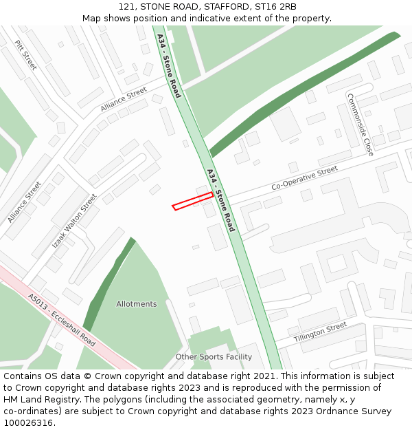 121, STONE ROAD, STAFFORD, ST16 2RB: Location map and indicative extent of plot
