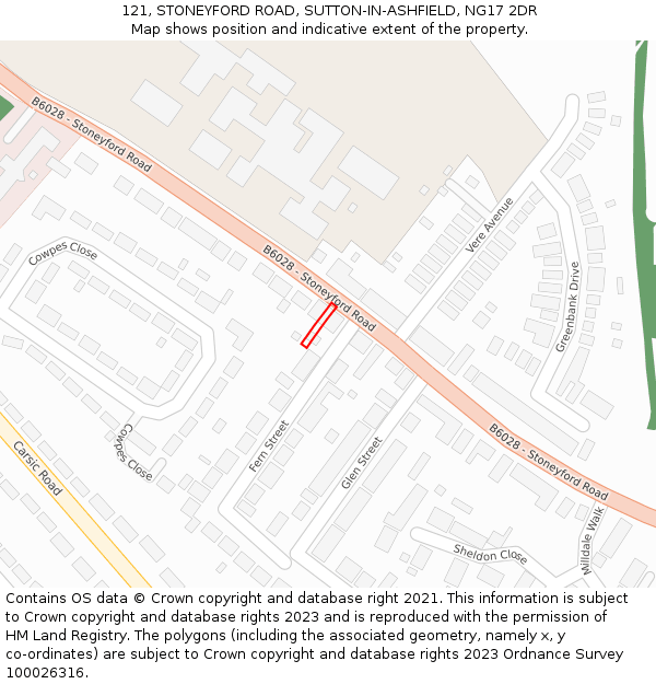 121, STONEYFORD ROAD, SUTTON-IN-ASHFIELD, NG17 2DR: Location map and indicative extent of plot