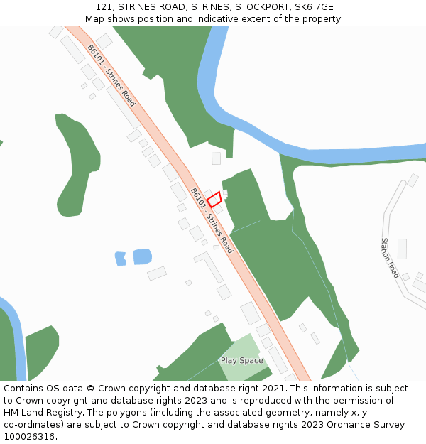 121, STRINES ROAD, STRINES, STOCKPORT, SK6 7GE: Location map and indicative extent of plot