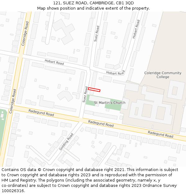 121, SUEZ ROAD, CAMBRIDGE, CB1 3QD: Location map and indicative extent of plot