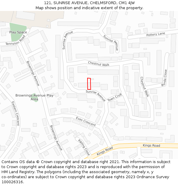121, SUNRISE AVENUE, CHELMSFORD, CM1 4JW: Location map and indicative extent of plot