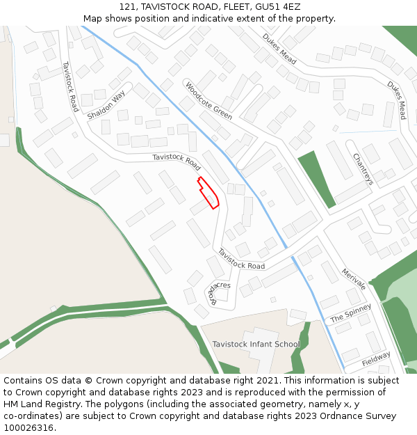 121, TAVISTOCK ROAD, FLEET, GU51 4EZ: Location map and indicative extent of plot