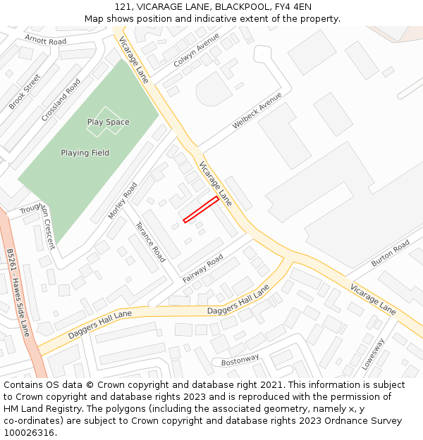 121, VICARAGE LANE, BLACKPOOL, FY4 4EN: Location map and indicative extent of plot
