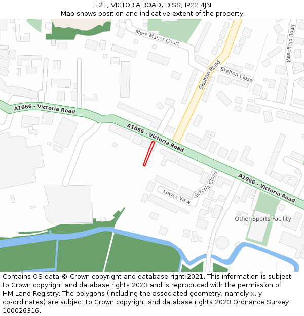 121, VICTORIA ROAD, DISS, IP22 4JN: Location map and indicative extent of plot