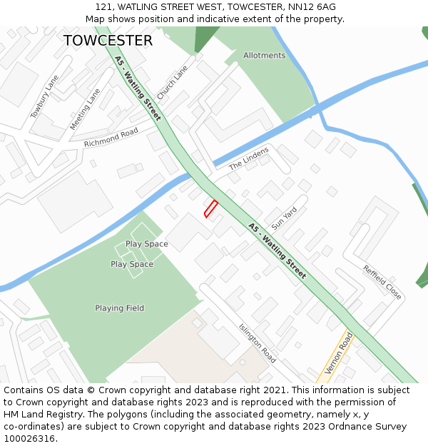 121, WATLING STREET WEST, TOWCESTER, NN12 6AG: Location map and indicative extent of plot