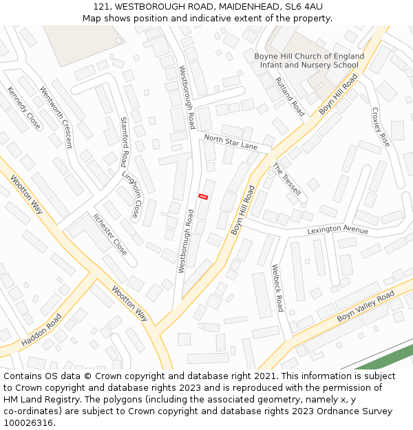 121, WESTBOROUGH ROAD, MAIDENHEAD, SL6 4AU: Location map and indicative extent of plot