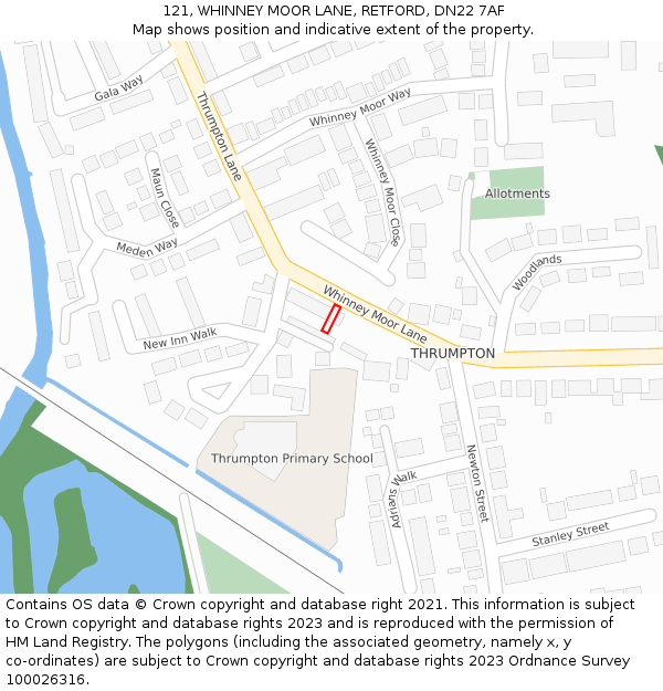 121, WHINNEY MOOR LANE, RETFORD, DN22 7AF: Location map and indicative extent of plot