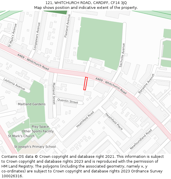 121, WHITCHURCH ROAD, CARDIFF, CF14 3JQ: Location map and indicative extent of plot