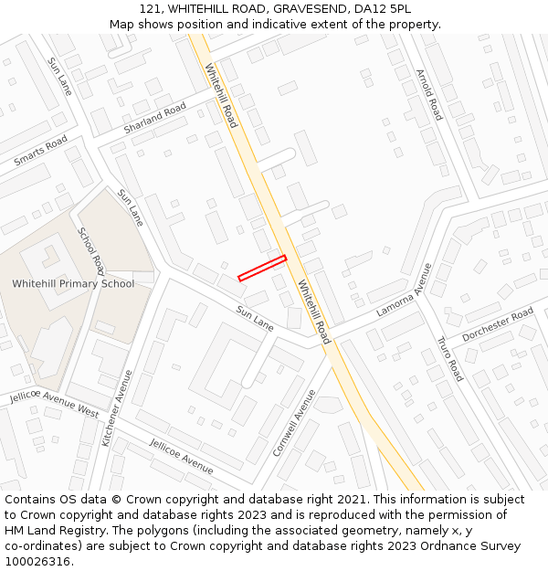 121, WHITEHILL ROAD, GRAVESEND, DA12 5PL: Location map and indicative extent of plot