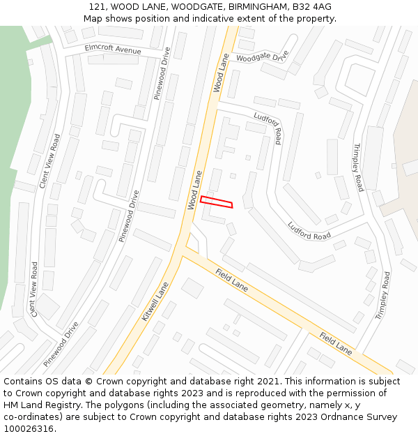 121, WOOD LANE, WOODGATE, BIRMINGHAM, B32 4AG: Location map and indicative extent of plot