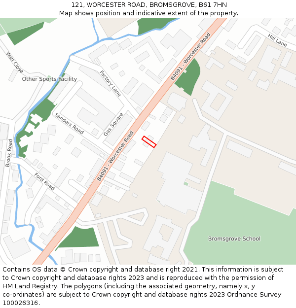 121, WORCESTER ROAD, BROMSGROVE, B61 7HN: Location map and indicative extent of plot