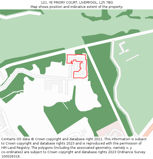 121, YE PRIORY COURT, LIVERPOOL, L25 7BG: Location map and indicative extent of plot