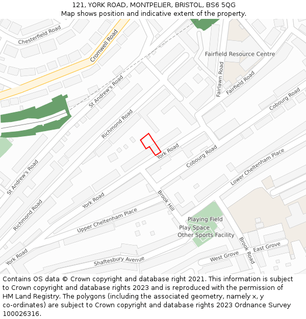 121, YORK ROAD, MONTPELIER, BRISTOL, BS6 5QG: Location map and indicative extent of plot
