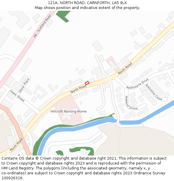 121A, NORTH ROAD, CARNFORTH, LA5 9LX: Location map and indicative extent of plot