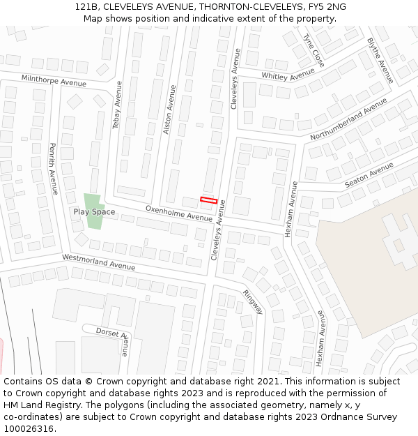 121B, CLEVELEYS AVENUE, THORNTON-CLEVELEYS, FY5 2NG: Location map and indicative extent of plot