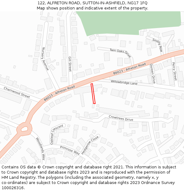 122, ALFRETON ROAD, SUTTON-IN-ASHFIELD, NG17 1FQ: Location map and indicative extent of plot