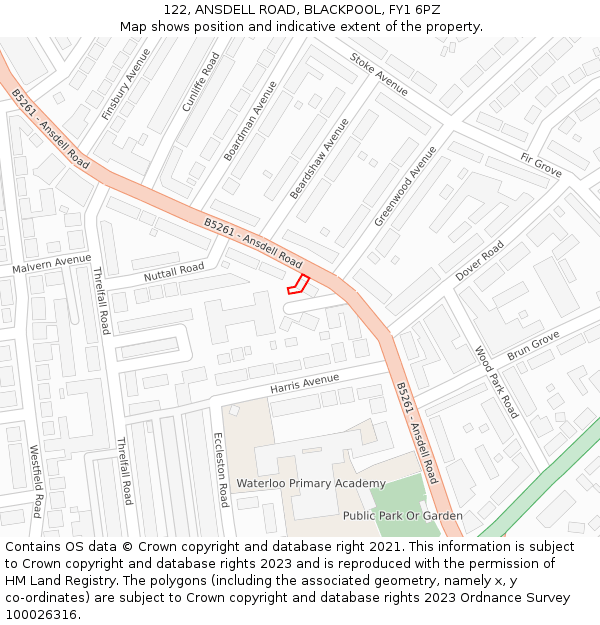 122, ANSDELL ROAD, BLACKPOOL, FY1 6PZ: Location map and indicative extent of plot