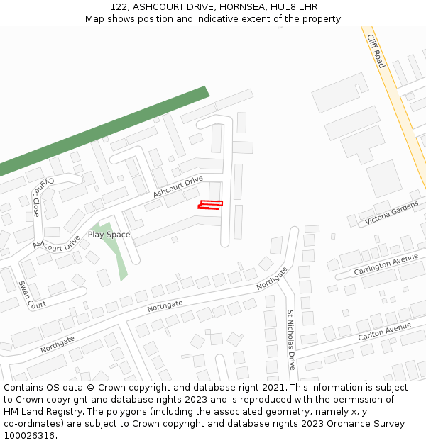 122, ASHCOURT DRIVE, HORNSEA, HU18 1HR: Location map and indicative extent of plot