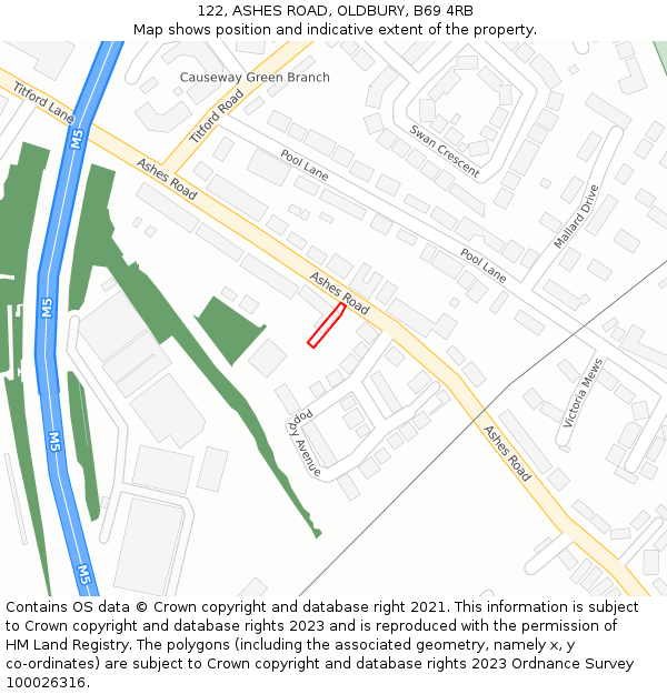 122, ASHES ROAD, OLDBURY, B69 4RB: Location map and indicative extent of plot