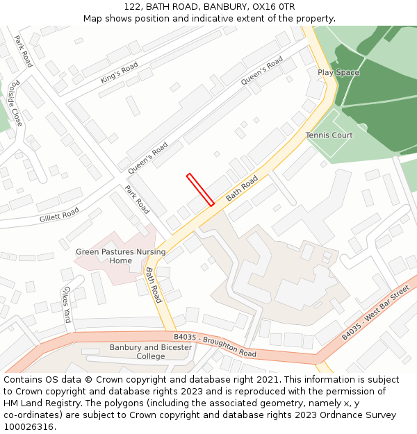 122, BATH ROAD, BANBURY, OX16 0TR: Location map and indicative extent of plot