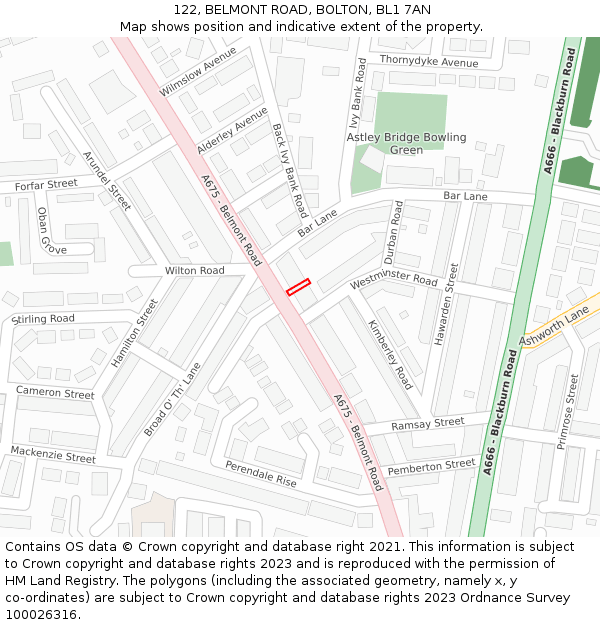 122, BELMONT ROAD, BOLTON, BL1 7AN: Location map and indicative extent of plot