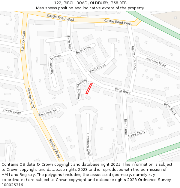 122, BIRCH ROAD, OLDBURY, B68 0ER: Location map and indicative extent of plot